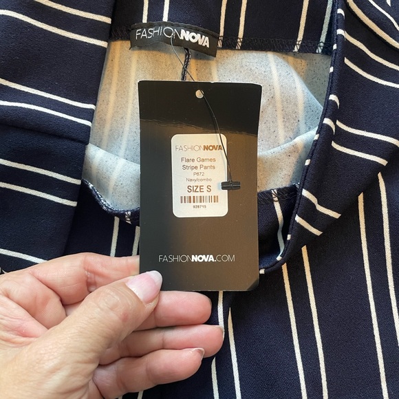 Fashion Nova Navy Blue and White Striped Pants - Picture 3 of 5